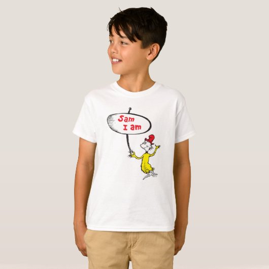 Dr. Seuss | Sam-I-Am-Holding-Zeichen T-Shirt (Vorne ganz)