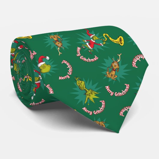 Dr. Seuss | Schnürsenkel | Merry Grinchmas Pattern Krawatte (Gerollt)