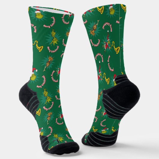 Dr. Seuss | Schnürsenkel | Merry Grinchmas Pattern Socken (Gewinkelt)