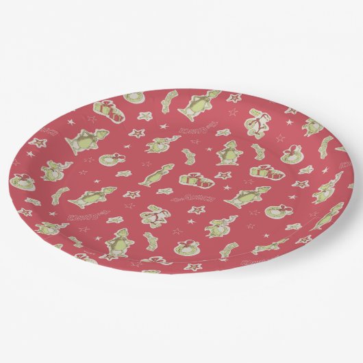 Dr. Seuss | Schnürsenkel | Rotes Weihnachtsmuster Pappteller (Schrägansicht)