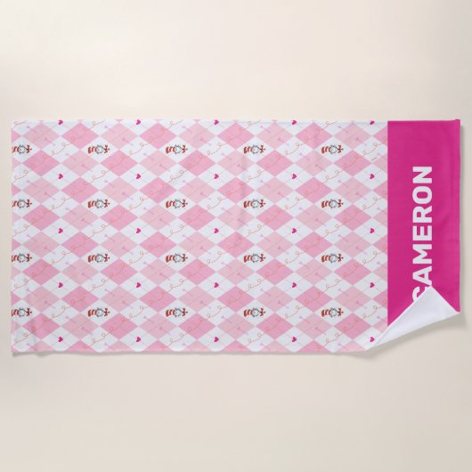 Dr. Seuss Valentine | Rosa Raute Katze im Hut Strandtuch (Vorderseite)