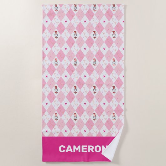 Dr. Seuss Valentine | Rosa Raute Katze im Hut Strandtuch (Vorderseite)