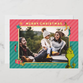 Dr. Seuss | Vintager Grinch Family Foto Holiday Folien Feiertagskarte