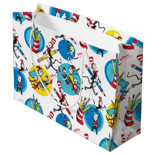 Dr. Seuss | Zeichen mit Stiften Muster Große Geschenktüte (Rückseite Schrägansicht)