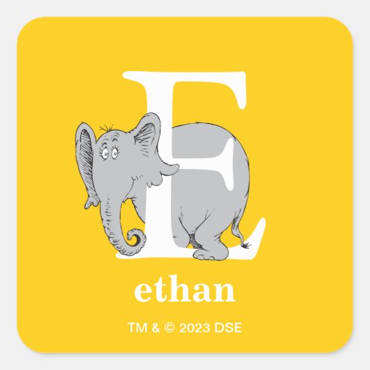 Dr. Seuss's ABC: Brief E - White | Name hinzufügen Quadratischer Aufkleber (Vorderseite)