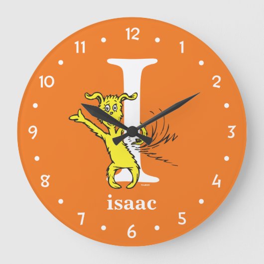 Dr. Seuss's ABC: Buchstabe I - Weiß| Name hinzufüg Große Wanduhr (Vorderseite)