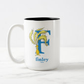 Dr. Seuss's ABC: Letter F - Blue | Name hinzufügen Zweifarbige Tasse (Links)