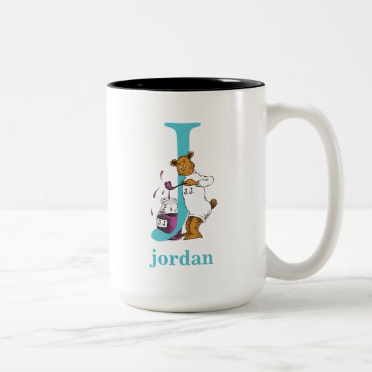 Dr. Seuss's ABC: Letter J - Aquamarin | Name hinzu Zweifarbige Tasse (Rechts)