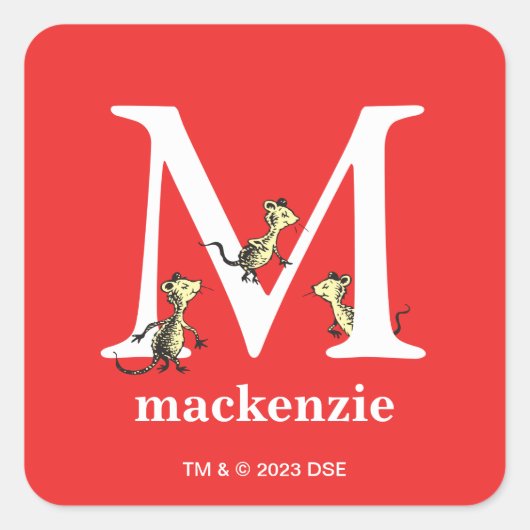 Dr. Seuss's ABC: Letter M - White | Name hinzufüge Quadratischer Aufkleber (Vorderseite)