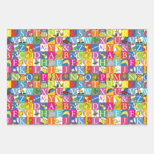 Dr. Seuss's ABC-Muster für farbenfrohe Blockbuchst Geschenkpapier Set (Vorderseite)