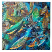 Dracaena Abstrakt Calm Blue Green Keramik Fliesen (Vorderseite)