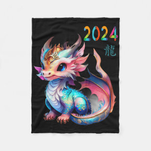 Drache 2024 Jahr des Drachen Frohes Lunar Neues Ja Fleecedecke