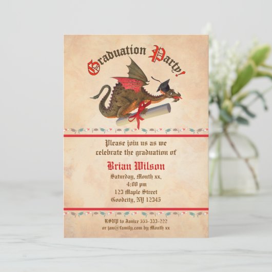 Drache-Abschluss-Feier Einladung (Stehend Vorderseite)