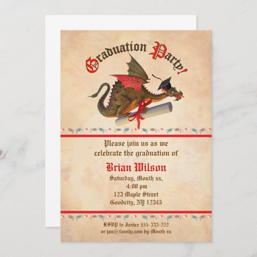 Drache-Abschluss-Feier Einladung (Vorne/Hinten)