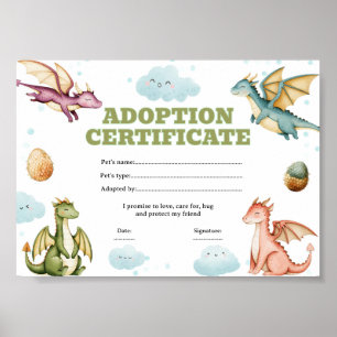 Drache adoptiert ein Haustier-Zertifikat editierba Poster