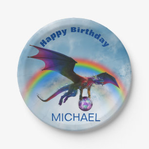 Drache Alles Gute zum Geburtstag Name Regenbogen F Pappteller