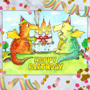 Drache Alles Gute zum Geburtstag Postkarte 
