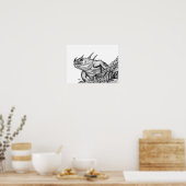 Drache am Fels schwarz-weiß design Poster (Küche)