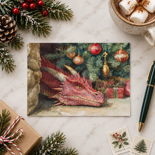 Drache am Weihnachtsbaum Postkarte