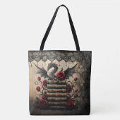 Drache auf Bücherstapel mit Rosen Tasche (Vorderseite)