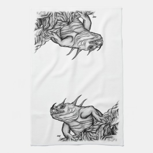Drache auf dem Felsen Geschirrtuch (Vertikal)