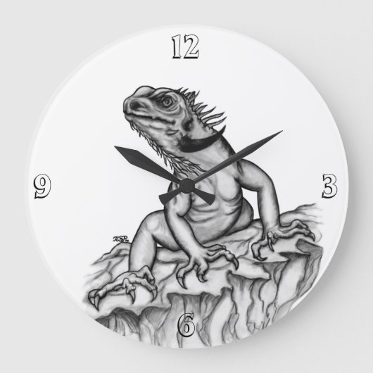 Drache auf dem Felsen Große Wanduhr (Vorderseite)