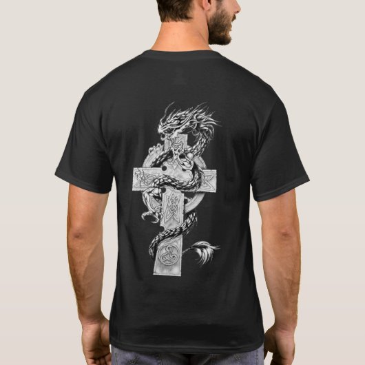 Drache auf keltischem Kreuz T-Shirt (Rückseite)