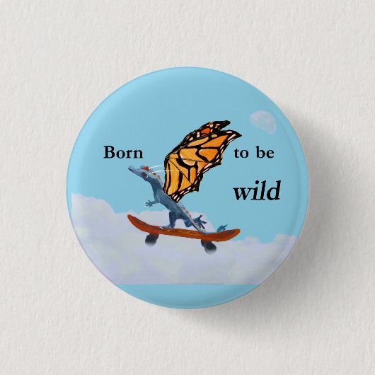 Drache auf Skateboard Button (Vorderseite)