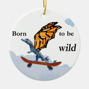 Drache auf Skateboard Keramik Ornament