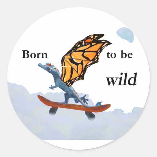 Drache auf Skateboard Runder Aufkleber (Vorderseite)