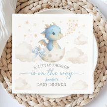 Drache Baby Shower Junge Blau Süßer Drache Papier