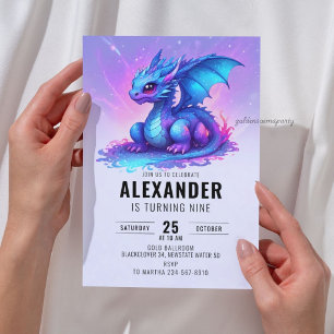 Drache Blau Rosa Geburtstagsfeier Einladung