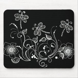 Drache-Blume in Schwarzweiss Mousepad