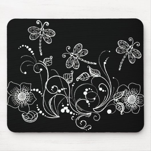 Drache-Blume in Schwarzweiss Mousepad (Vorne)