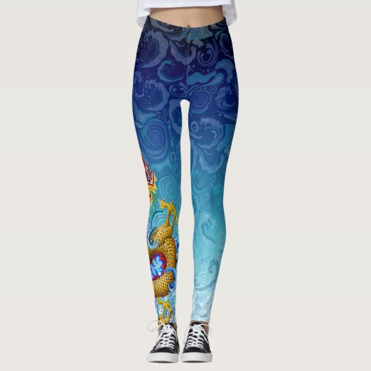 Drache-Boot - Golddrache im Wasser Leggings (Vorderseite)