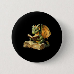 Drache Bücherwurm liest Buch lustige Grafik Button