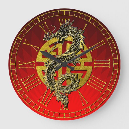 Drache-chinesische Symbol-Wohlstands-Rot-Steigung Große Wanduhr (Vorderseite)
