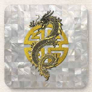 Drache chinesisches Symbol Perlmutt-Muster Getränkeuntersetzer