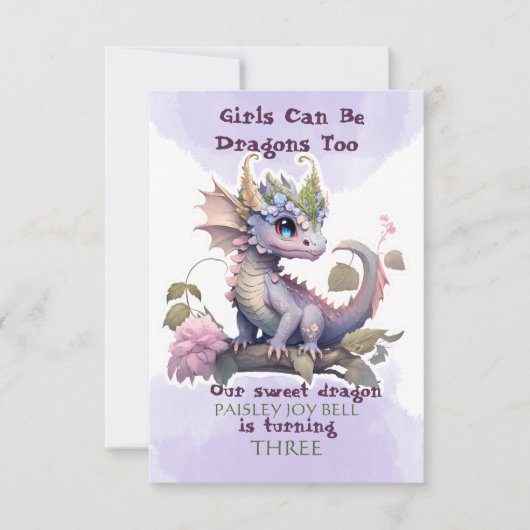 Drache der drei Jahre alten Girl Einladung (Vorderseite)