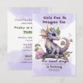 Drache der drei Jahre alten Girl Einladung (Vorne/Hinten)