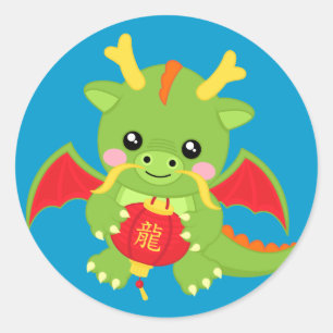 Drache, der Laterne hält Runder Aufkleber