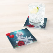 Drache der Liebe White Valentine Glasuntersetzer (Schrägansicht)