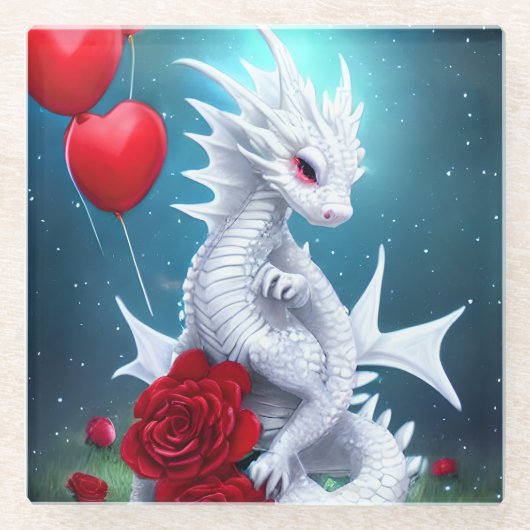 Drache der Liebe White Valentine Glasuntersetzer (Vorderseite)