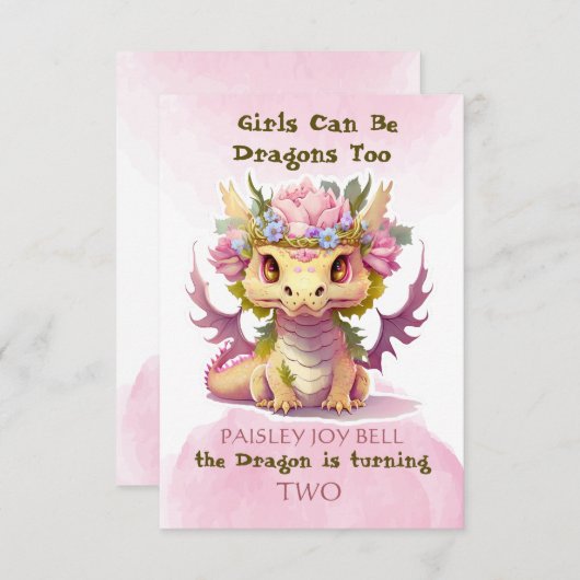 Drache der zwei Jahre alten Girl Einladung (Vorne/Hinten)