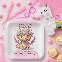 Drache der zwei Jahre alten Girl Pappteller