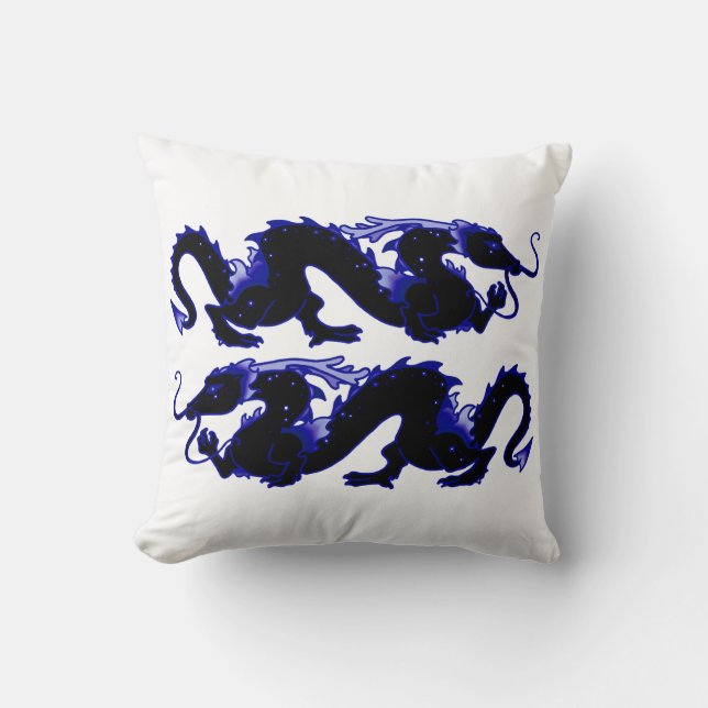Drache-Drache-Schwarzes und Blau Kissen (Vorderseite)