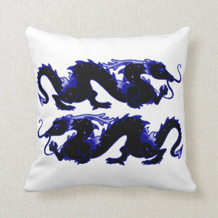 Drache-Drache-Schwarzes und Blau Kissen