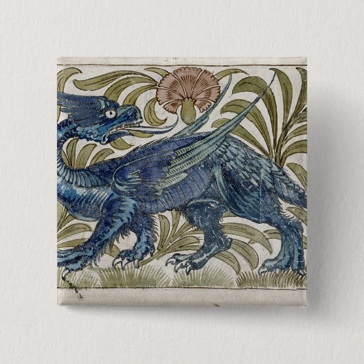 "Drache" Entwurf für eine Fliese (w/c auf Papier) Button (Vorderseite)