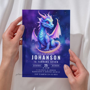 Drache Fantasy Dunkelblaue Geburtstagsfeier Einladung