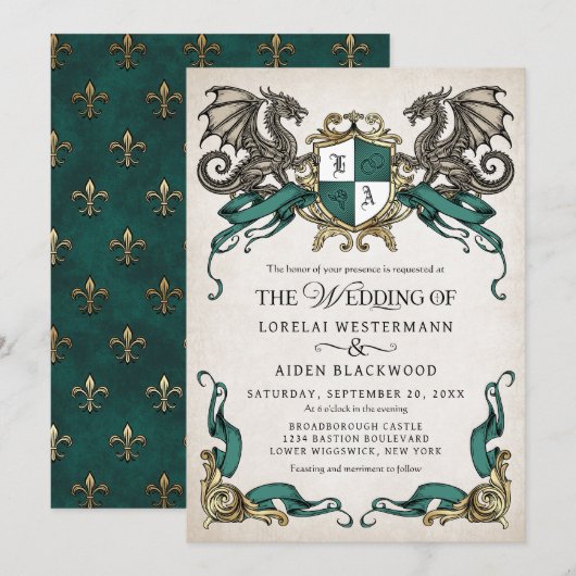 Drache Fantasy Schild Hochzeit Einladung (Vorne/Hinten)